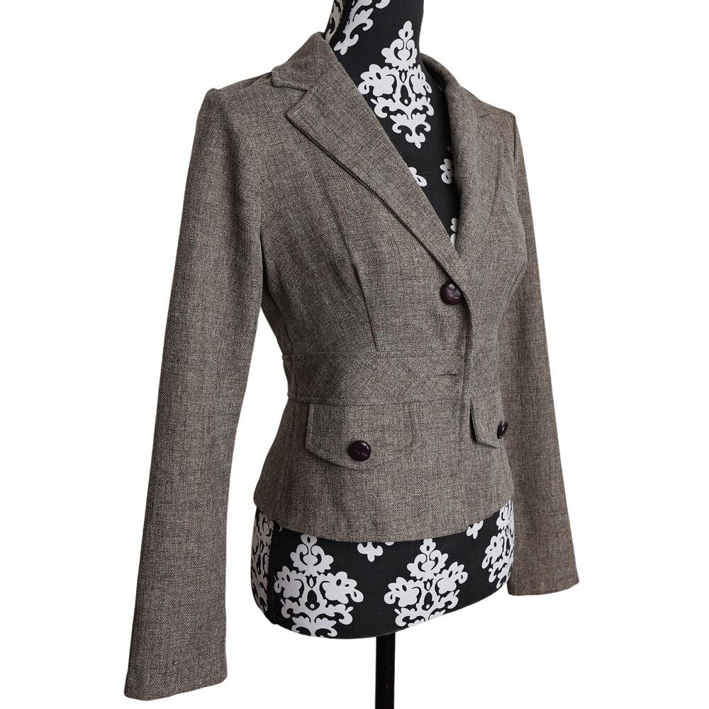 Women's Brown Retro Y2k Charlotte Russe Tweed 2-Button Career Blazer - Small - Picture 3 of 12